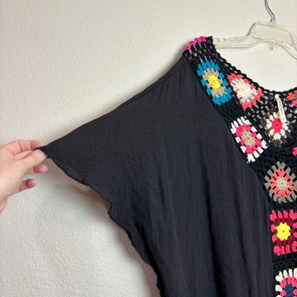 India Boutique Crochet Granny Square Womens One Size Black Boho Swimsuit Cover - Picture 4 of 11